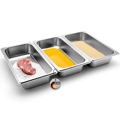 Produktbild von BigDean Panierschalen Set 3-teilig aus hochwertigem Edelstahl – Panierstraße Panier-Set für Schnitzel Fisch Fleisch