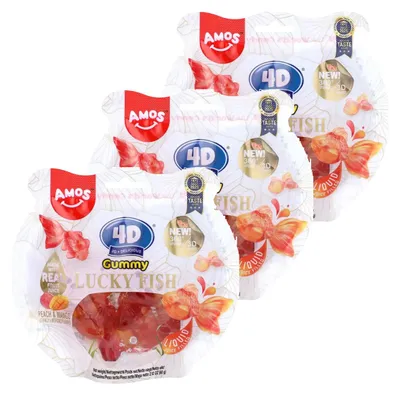 Produktbild von Amos 4D Gummibärchen Glücksfisch Pfirsich Mango 60g 3er Pack