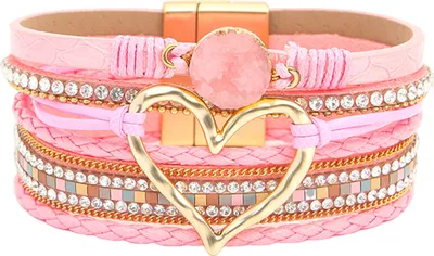 Produktbild von Damenarmband, mehrlagig, Strass, Kunstleder, Bohemian-Stil, geflochtenes Herz, leichter Handgelenkschmuck, Damen-Armreif, Seil