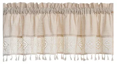 Boho-Vorhang, beige, 132x46 cm, Kurzgardine für Küche