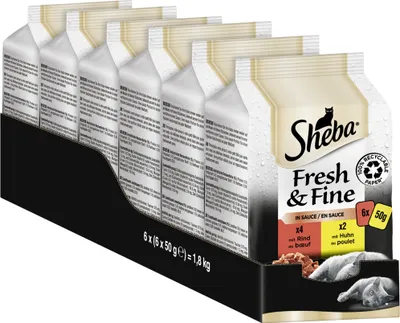 Produktbild von SHEBA® Portionsbeutel Multipack Fresh & Fine in Sauce mit Rind und Huhn 6 x 6 x 50g