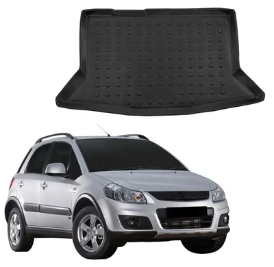 Produktbild von SCOUTT | Kofferraumwanne Laderaumwanne Kompatibel mit Suzuki SX4 Hatchback 2006-2013, mit Hoher Rand, Kofferraum-Schutzmatte, Geriffelt, Aufrollbar, Schwarz
