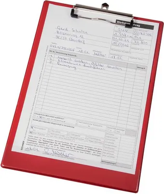 Produktbild von Klemmbrett als Schreibunterlage, DIN A4, mit Hakenöse und Einstecktasche, Rot, Verpackungseinheit: 1 P/5