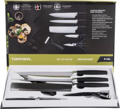 Produktbild von Küchen Zubehör Messerset 7 teilig mit Schäler & Küchenschere Messer-Set schwarz Edelstahl