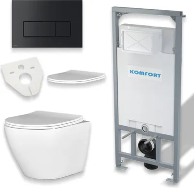 Zdjęcie produktu dla Zestaw WC: stelaż podtynkowy C201 + toaleta Slim Soft-Close Desna biała + mata dźwiękochłonna + płytka przyciskowa w kolorze czarnym