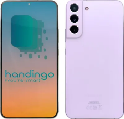 A split image showing the front and back of a Samsung Galaxy S22+ Plus phone in purple.