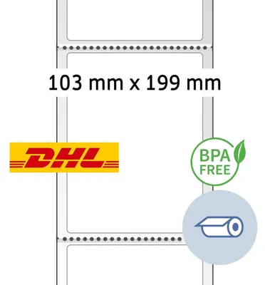 Produktbild von HERMA 58301 DHL Versandetiketten Thermodirekt 103 x 199 mm 800 Etiketten/Rolle