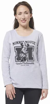 Produktbild von Disney Minnie Mouse Schlafanzug für Damen - Pyjama Set Langarm Oberteil mit Hose Grau/Schwarz S