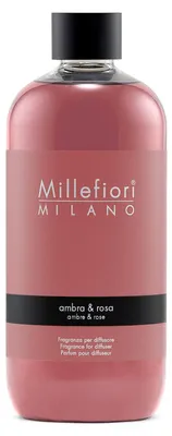 Obrázok produktu pre Millefiori Ambra & Rosa, Fľaša, Tekuté, Jantár, Oranžová, Koža, biele pižmo, Ruže, Ružová, 500 ml, 60 mm