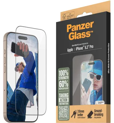 Produktbild von PanzerGlass ® Displayschutz iPhone 16 Pro | Ultra-Wide Fit, Apple, Apple - iPhone 16 Pro, Trockene Anwendung, Kratzresistent, Schockresistent, Transparent, 1 Stück(e)