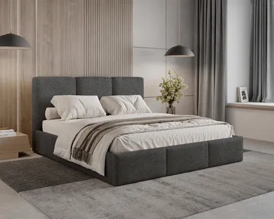 Productafbeelding van BESILIO Bouclé bed 200x200 Elora - bed met opbergruimte en lattenbodem - Grijs