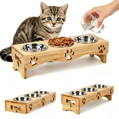 Immagine prodotto di Set di 3 distributori di cibo per gatti - Ciotole rialzate per gatti
