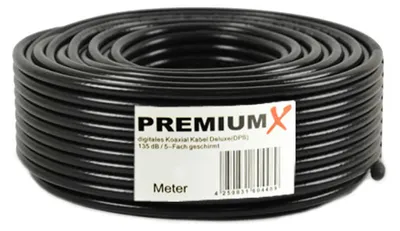 Produktbild von 50m PremiumX DELUXE PRO Koaxial Kabel SCHWARZ 135dB 5-Fach geschirmt, reines Kupfer 50 Meter SAT Antennenkabel 135dB Neu