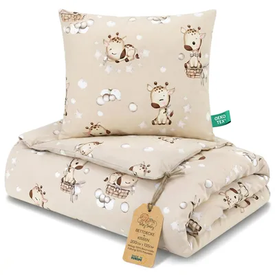 Produktbild von Kinderbettdecke ohne Bezug 135x200 cm Baumwolle Set mit Kissen Giraffen