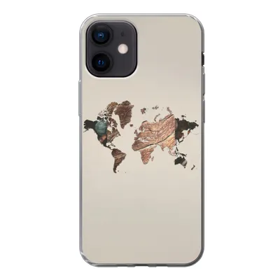 Produktbild von MuchoWow® Handyhülle Schutzhülle Hülle für iPhone 12 Weltkarte - Holz - Braun Silikon Softcase Handy Hülle - Schutzhülle