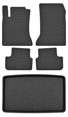 Image de Tapis en caoutchouc + bac de coffre pour Mercedes-Benz Klasa B W246 2011-2018 (hayon, plancher bas) – 5 pièces, noirs, sur mesure