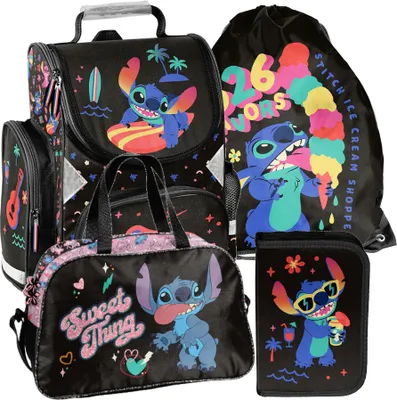 Immagine prodotto di Zaino scolastico per bambine e bambini con motivo STITCH - Set da 4 pezzi: zaino, astuccio, borsa e sacca per scarpe - Mega-set Paso