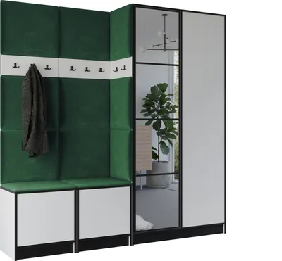 Image de KIER FURNITURE Armoire EDEN, armoire de chambre, penderie, armoire d'entrée, blanc et vert, 211,2 x 205 x 39 cm