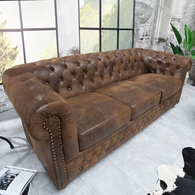 Produktbild von Invicta Interior, Sofa Chesterfield, 3-Sitzer, antik braun, 205 cm, Knopfheftung, Federkern, Nietenbesatz, Massivholzgestell Pinie