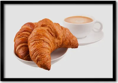 Produktbild von Bild - Bilderrahmen - 100 cm x 70 cm - MDF - Rahmen - Foto - Wandkunst Croissants und Kaffee