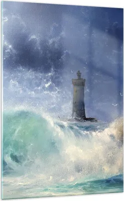 Produktbild von Bilder auf glas - Einteilig - Leuchtturm Meer - 70x100cm - Glasbilder - Wandbilder - Bilder - zum Aufhängen bereit - Wanddekoration aus Glas - Glas Bilder - Wandbild auf Glas - GPA70x100-3576