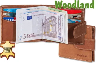 Produktbild von Woodland® Flache Geldbörse mit Geldspange aus feinem naturbelassenem Büffelleder in Cognac