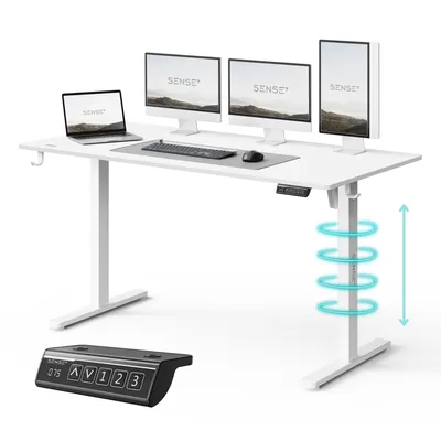 Produktbild von SENSE7 NOJO LIGHT Höhenverstellbarer Schreibtisch Elektrisch 140x70 cm Weiß Gaming Tisch Computertisch Standing Desk Stehpult Memory PC Arbeitstisch
