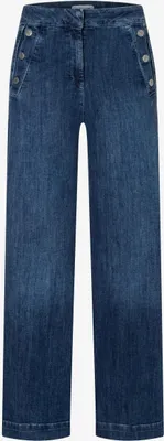 Produktbild von More & More Damen Jeans mit weitem Bein und Knopfleiste, dunkler Denim