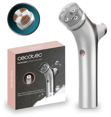 Imagen del producto de Limpiador facial Cecotec FaceCare TotalClean 2 en 1 con dispensador automático de espuma. Incluye 2 cabezales intercambiables y es fácil de usar.