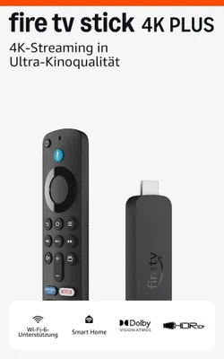 Produktbild von Amazon Fire TV Stick 4K Plus, mit Unterstützung für Wi-Fi 6 sowie Streaming in Dolby Vision/Atmos und HDR10+, 4K Ultra HD, Fire OS, 3840 x 2160 Pixel, 720p, 1080p, 2160p, 1,7 GHz, 60 fps