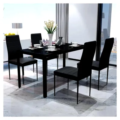Produktbild von Essgruppe 5-teilig mit Esstisch und 4 Stühlen (Schwarz)