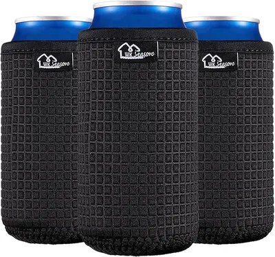 Productafbeelding van Blikjeskoelers - Antislip neopreen isolatie - Geschikt voor 16oz blikjes - Zwarte set van 3