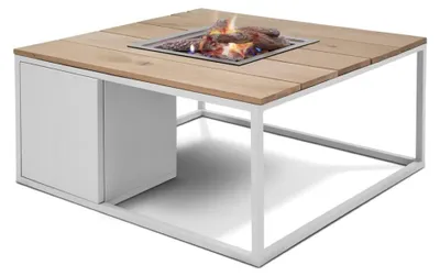 Productafbeelding van Vuurtafel Loft 100 x 100 cm white frame teak top Cosi