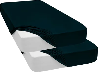 Produktbild von 2 er Pack Spannbettlaken Jersey Spannbetttuch 100% Baumwolle Bettlaken Spannbettuch Laken 28 Farben, Größe:120 x 200 cm, Farbe:Dunkelgrün