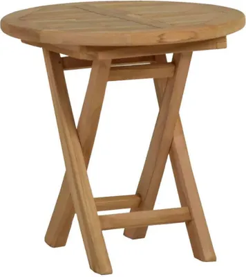 A round, wooden folding garden table.