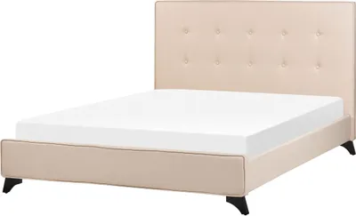 Obrázok produktu pre BELIANI Posteľ béžová 140 x 200 cm čalúnený rám postele s čelom lamelový rošt drevené nohy moderný dizajn