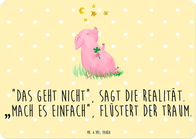 Produktbild von Mr. & Mrs. Panda Schild Schwein Glück DIN A3 - Gelb Pastell - Geschenk, Sterne, Ziele, tafel, Metallbild, Türschild, Träume, Blechschild, Motivation, Lustige Sprüche
