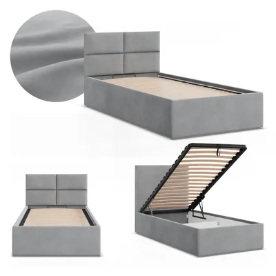 Produktbild von Einzelbett 90x200 Polsterbett BORGO mit Bettkasten, hochklappbarer Lattenrost, Stauraum, Grau