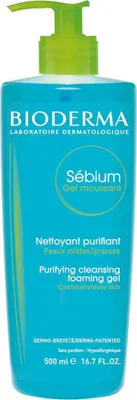 Obrázok produktu pre Bioderma Sébium, čistiaci gél, Mastná pleť, Flakón s pumpičkou, AQUA/WATER/EAU, SODIUM COCOAMPHOACETATE, SODIUM LAURETH SULFATE, METHYLPROPANEDIOL, DISODIUM EDTA,..., 500 ml, 1 kusov