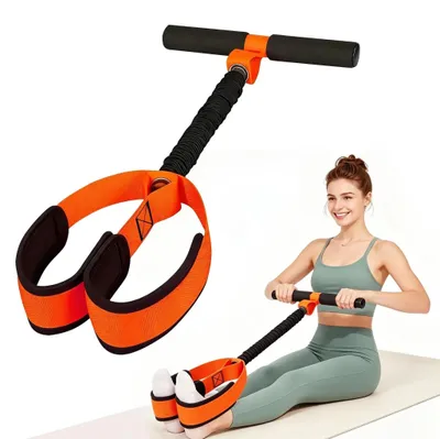 Productafbeelding van Oranje weerstandsband voor pedaaltraining, met handgreep, 25 kg trekkracht, gemaakt van natuurlijk rubber