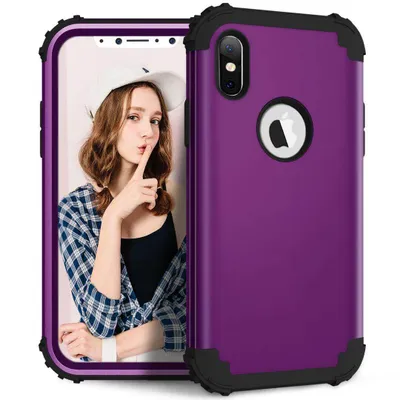 Obrázek produktu pro iPhone XS / X Pouzdro, 3 v 1 Hybridní Pevný PC TPU Silikon, Odolné proti nárazům Ochranné pouzdro pro iPhone XS / iPhone X Fialová