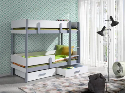 Obrázek produktu pro Dvoupatrová postel s úložným prostorem 90x190 DEDLIA 1 - šedá / bílá, pravé provedení