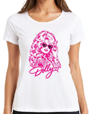 Produktbild von Dolly Parton Country Musik Sängerin Cowgirl Retro Fan Western Pink Damen T-Shirt, Weiß, L