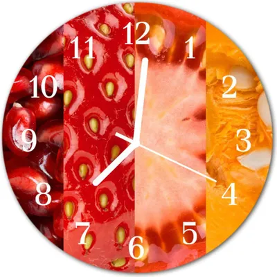 Produktbild von Glasuhr Wanduhr Küchenuhr Echt-Glas 30fi cm Obst rot