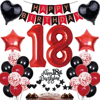Productafbeelding van Decoratieset voor 18e verjaardag - inclusief ballonnen en taartdecoratie
