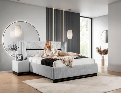 Produktbild von Polsterbett Doppelbett Set.2 HAMILTON 160x200cm Stoff Magic Velvet Hellgrau