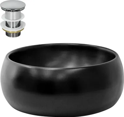Obrázok produktu pre LuxeBath umývadlo Umývadlo na dosku okrúhle, Ø 40x15,5 cm, čierne, z keramiky, vrátane odtokovej súpravy bez prepadu