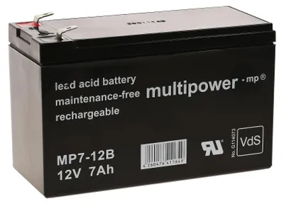 Produktbild von Bleiakku (multipower) MP7-12B VdS Ersatz für FIAMM Typ FG20722 12V 7Ah (ersetzt 7,2Ah)