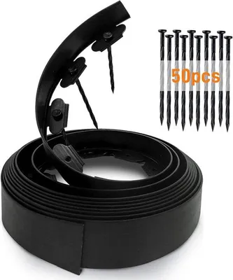 Produktbild von Flexibel schwarz 10 m - Höhe 10 cm - 50 Befestigungsspitzen inklusive - für Blumenbeete - Pfade und Bäumen umzäunen