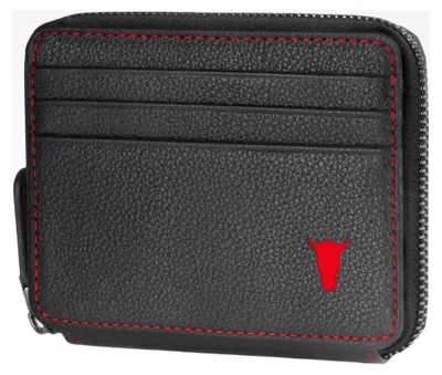 Produktbild von Kartenhalter aus Leder mit Münzfach – RFID Blocker aus Echtleder mit Reißverschluss (Schwarz)